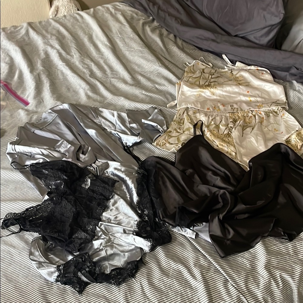 SHEIN Black and Silver Chemise with Lace Details